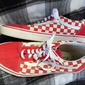 Vans Classic Red White Checkered Shoes Canvas & Suede Men’s Sz 10.5